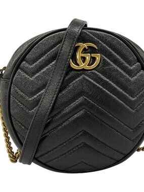 GUCCI GG Marmont Round Mini Shoulder Bag 550154 Black Leather Shoulder Bag
